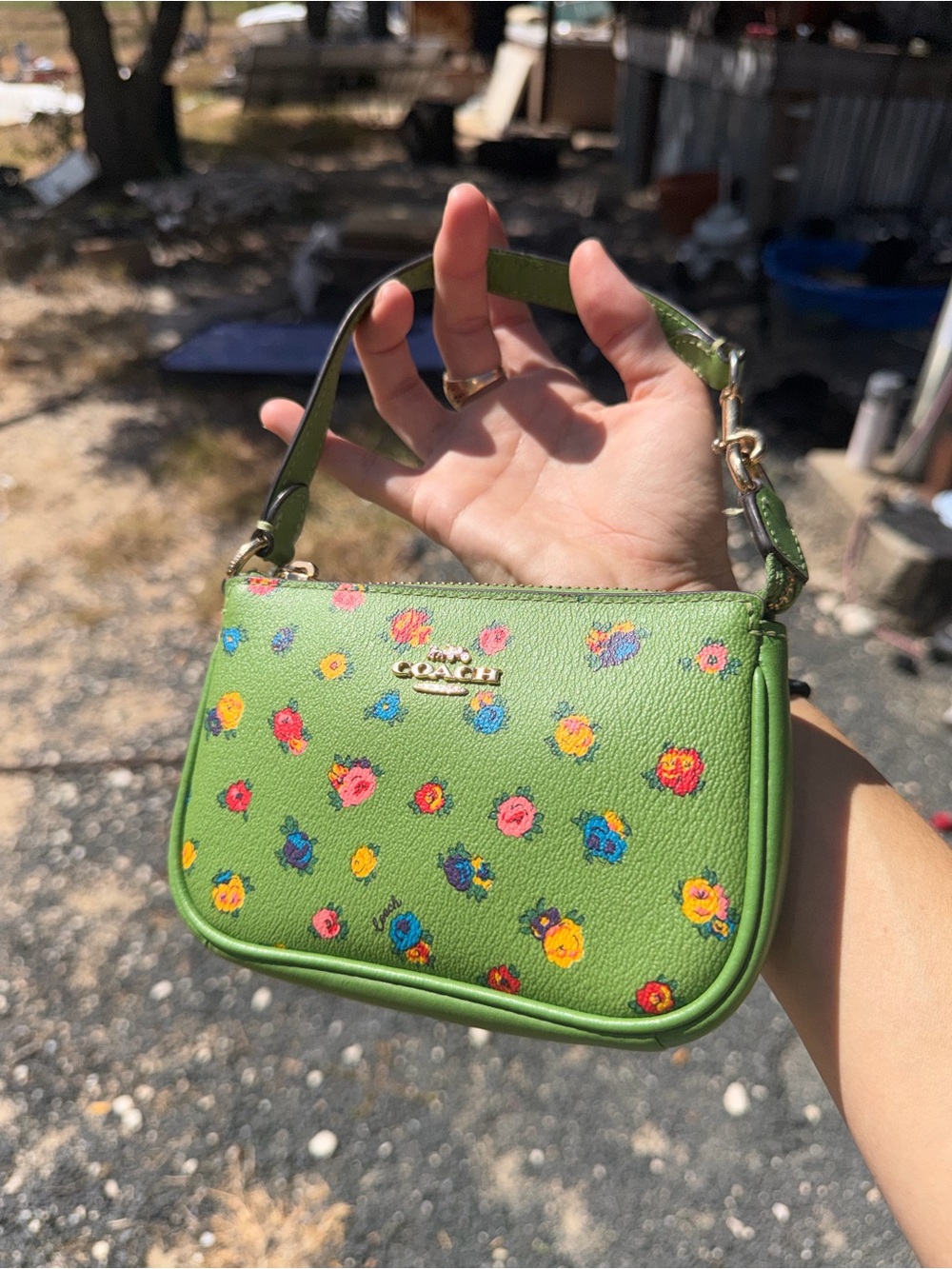 Coach Nolita 15 Green With Mini Vintage Rose Print